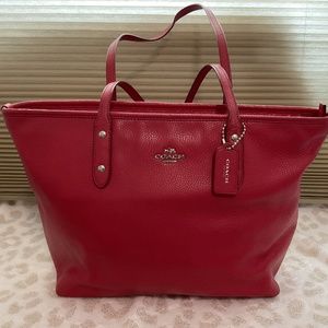 Coach Tote, Beautiful Soft Red Pebbled Leather, Lightly Used